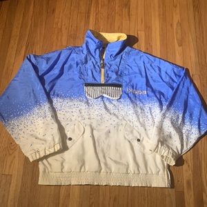 Vintage 80s IXSPA  Women’s Blue & white SilkySatin Track Jacket Small